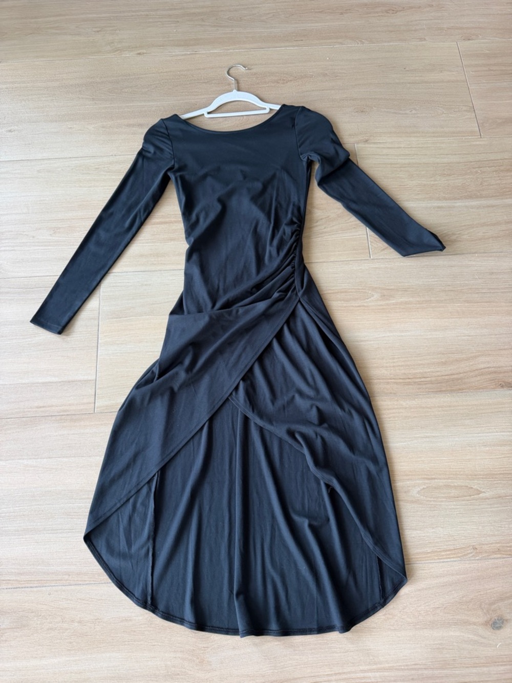 Wilfred Black Long-Sleeve Draped Midi Dress